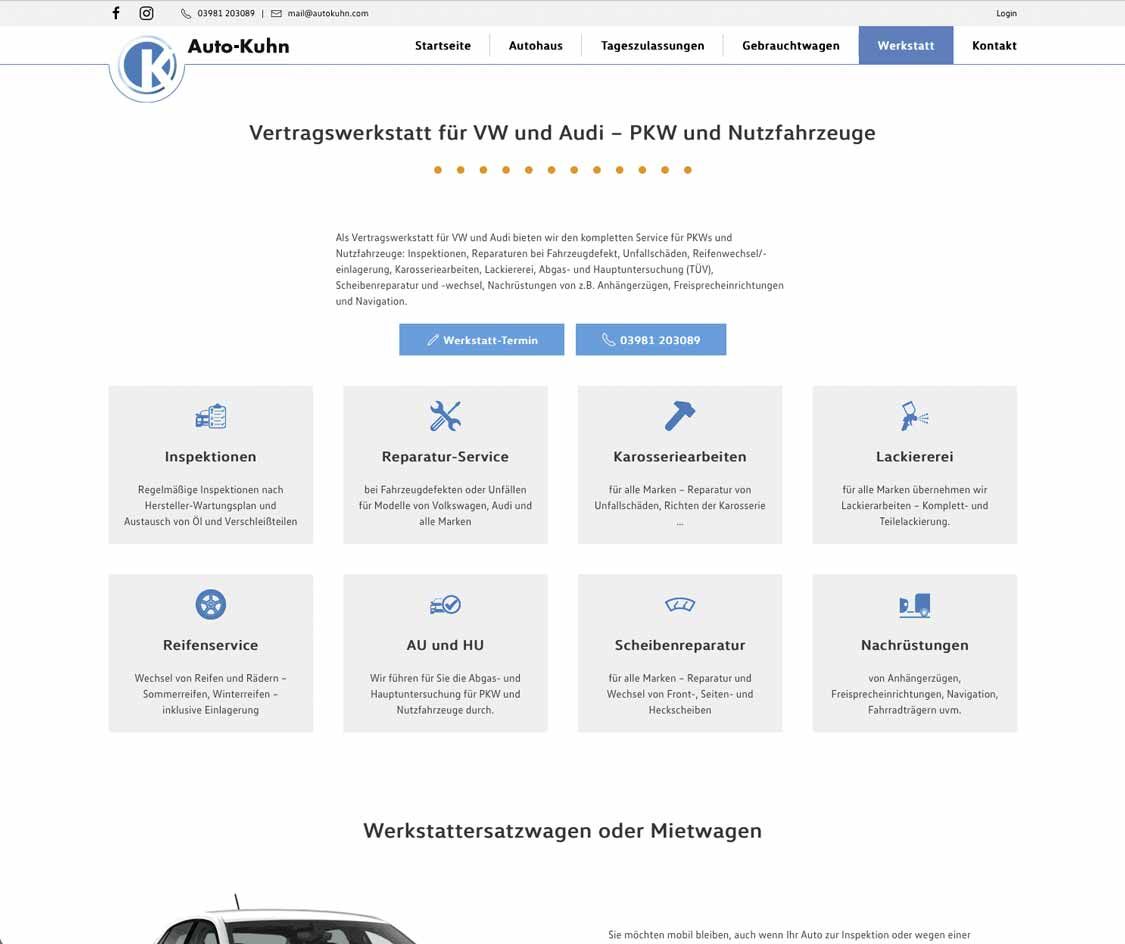 Webdesign: Webseite Autohaus, Serviceseite