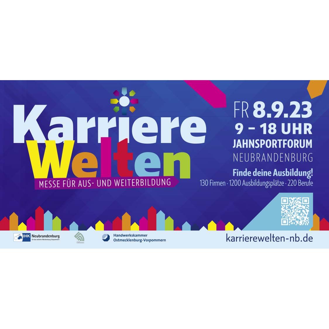 Ansicht des Bauzaunbanners für die Messe KarriereWelten in Neubrandenburg