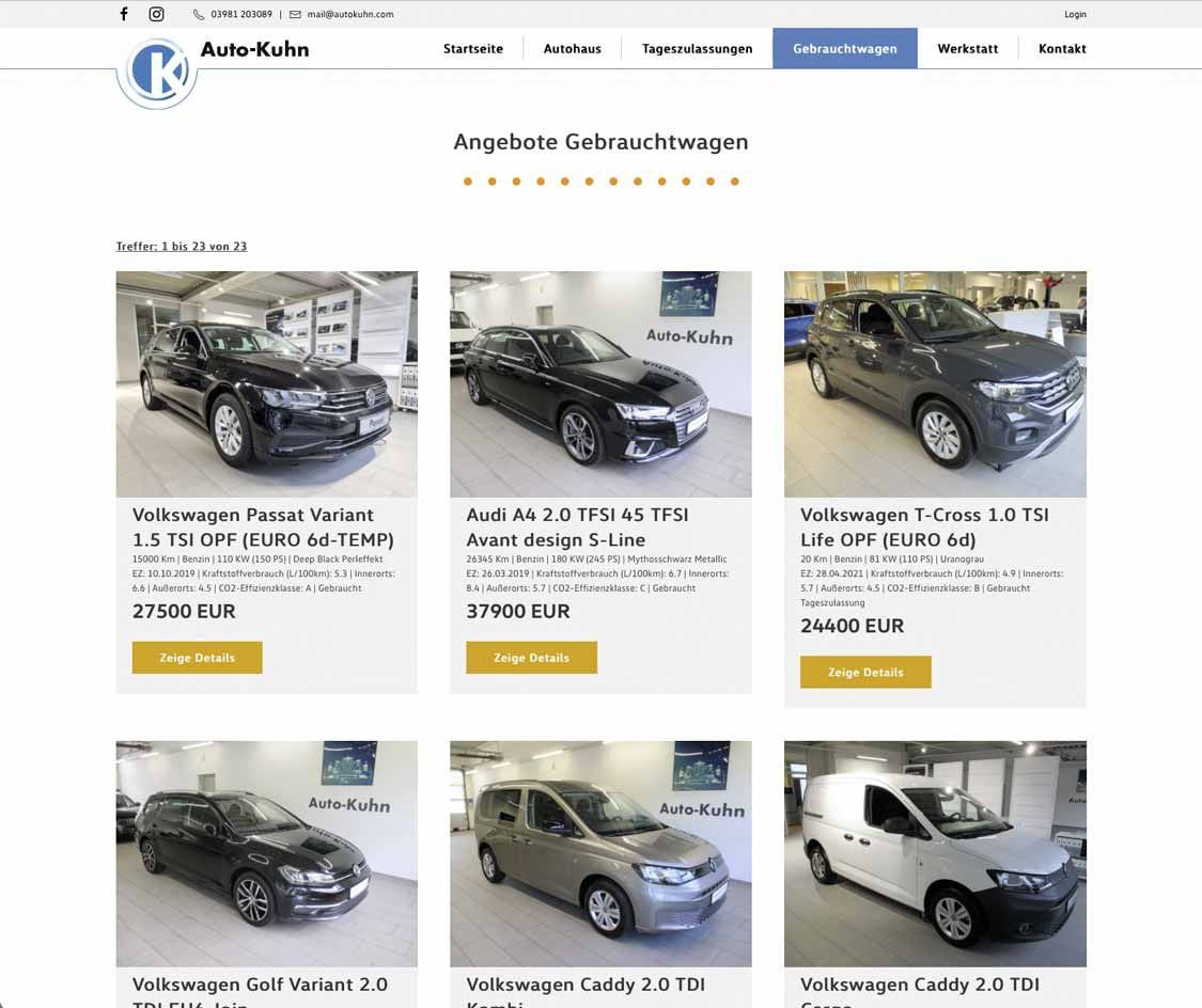 Webdesign: Webseite Autohaus, Gebrauchtwagenportal