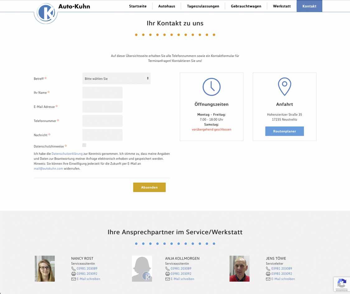 Webdesign: Webseite Autohaus, Kontaktseite