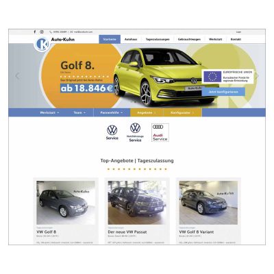 Ansicht der Webseite für das Autohaus Kuhn, für die LOGOMedia das Webdesign entwickelt hat.