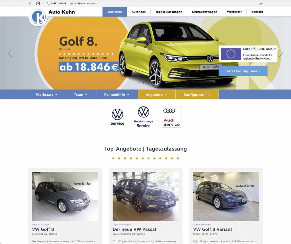 Webdesign: Webseite Autohaus, Startseite