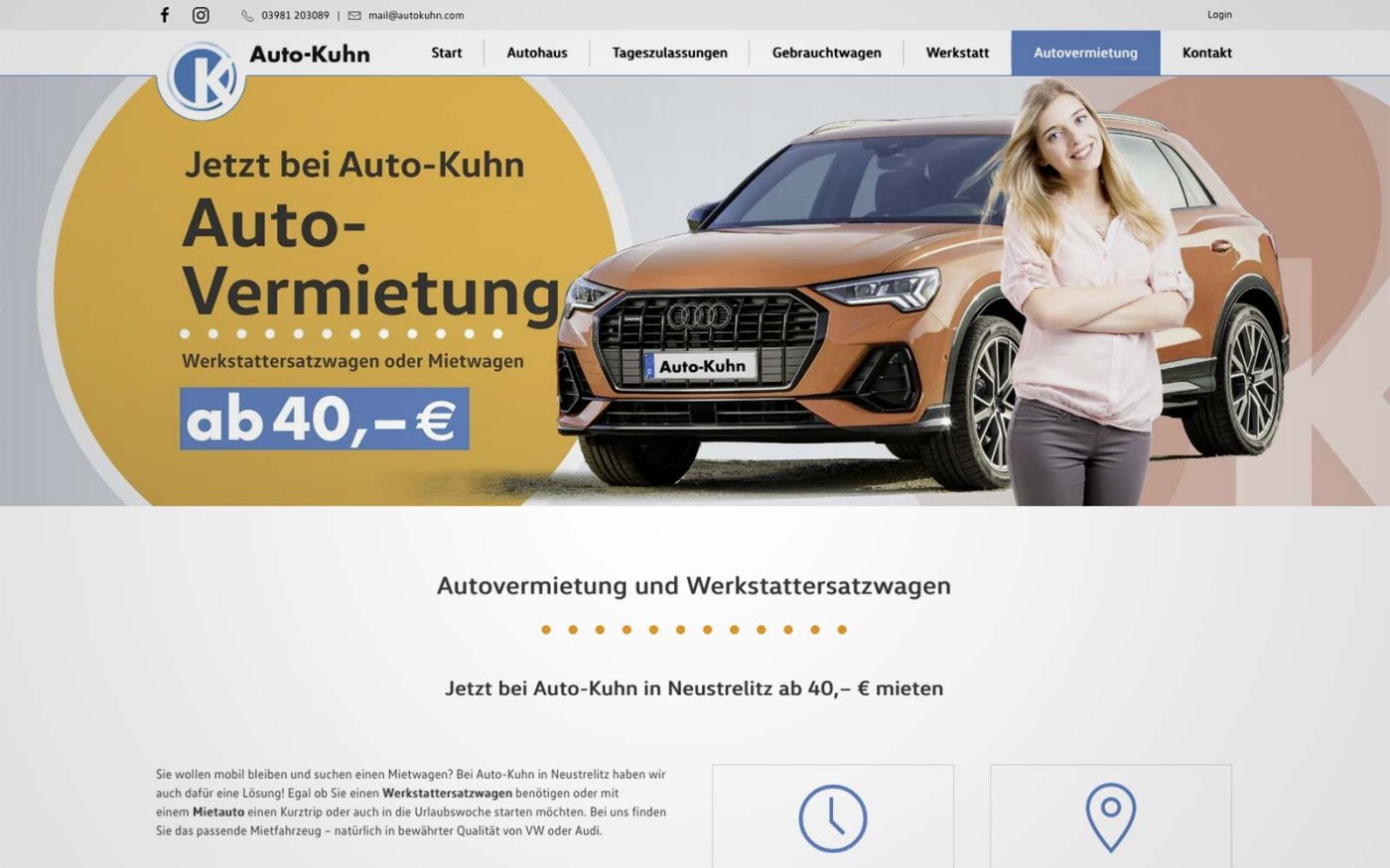 Ansicht der Webseite im neuen Webdesign für das Autohaus Auto-Kuhn in Neustrelitz.