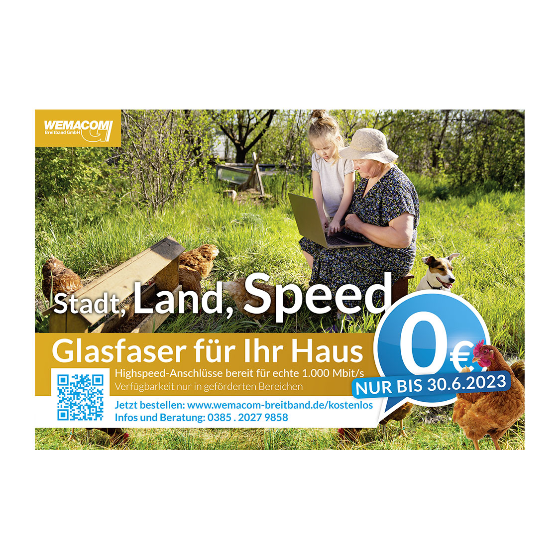 Werbekampagne für Glasfaseranschluss der Wemacom, Großplakat