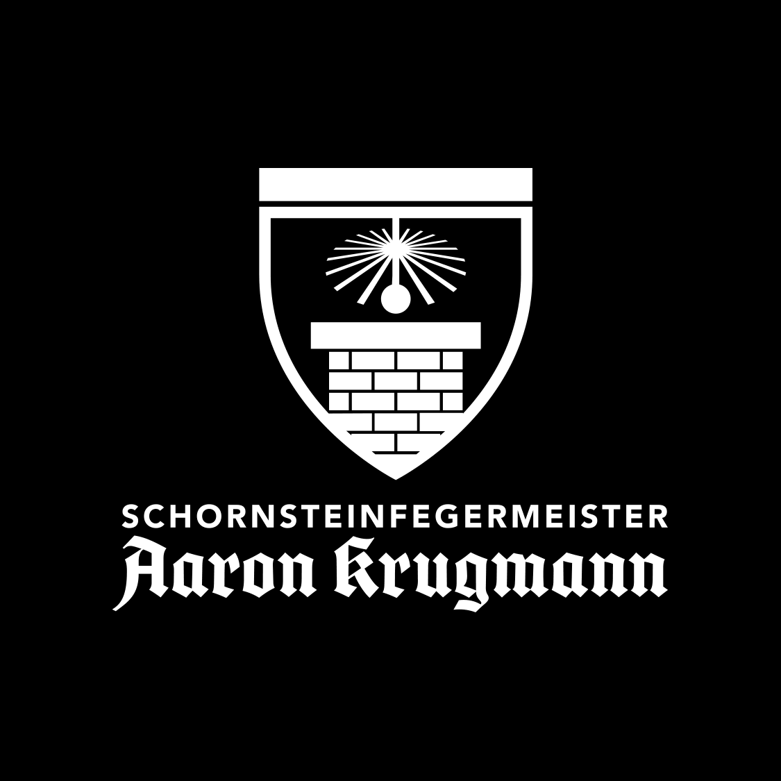 Logoansicht in der Nagativvariante des Schornsteinfegermeisters Aaron Krigmann