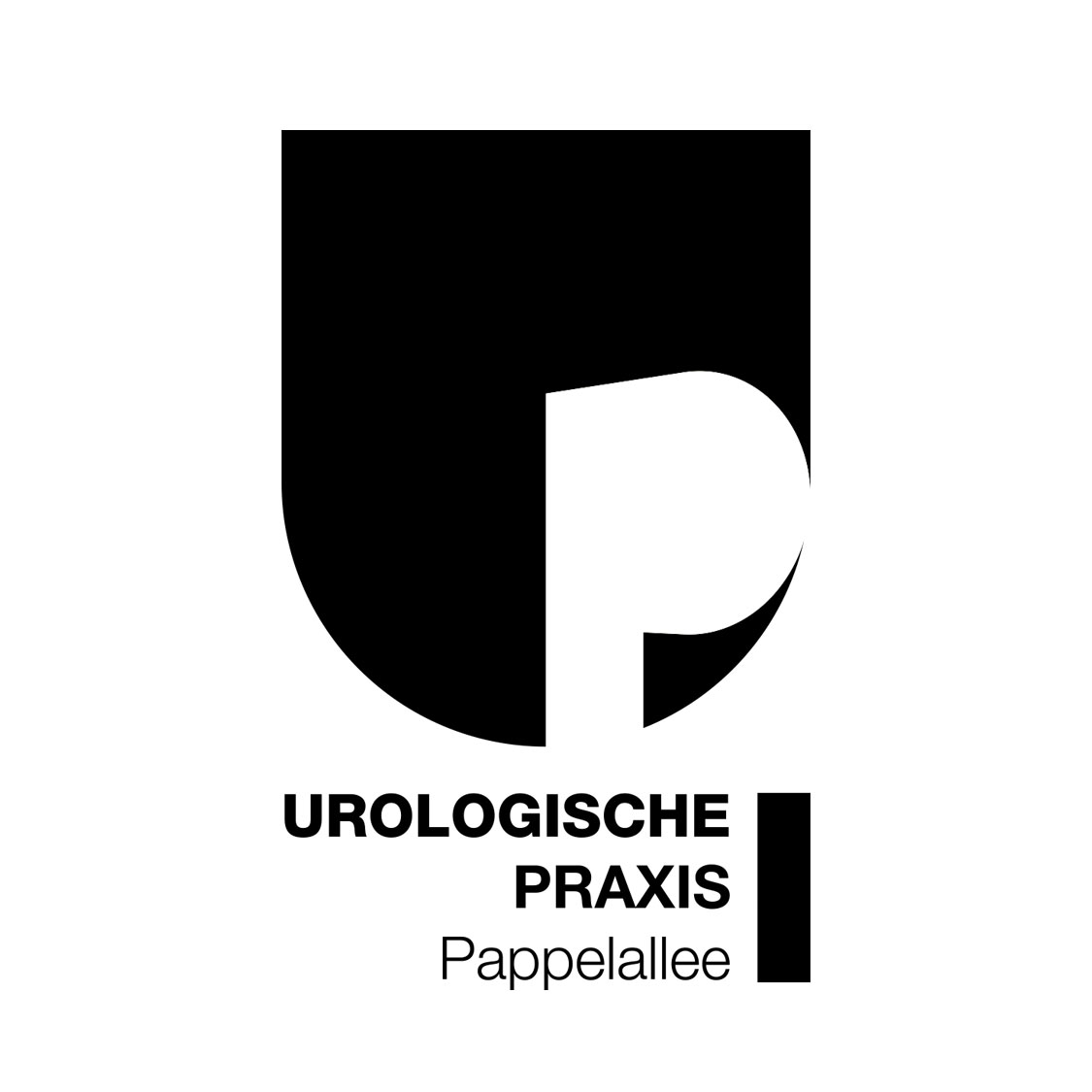 Ansicht des Praxislogos in der Schwarz-Weiß-Variante für die Urologische Praxis Pappelallee ind Greifswald.