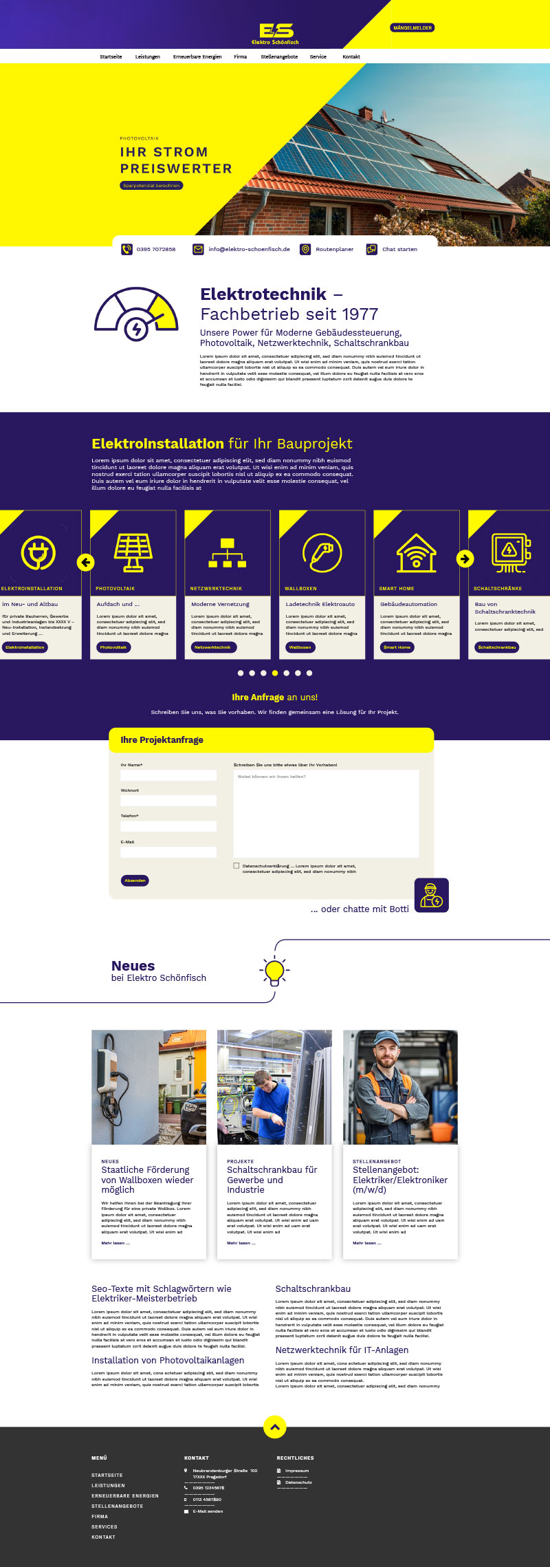 Ansicht der Webseite für die Handwerkerfirma